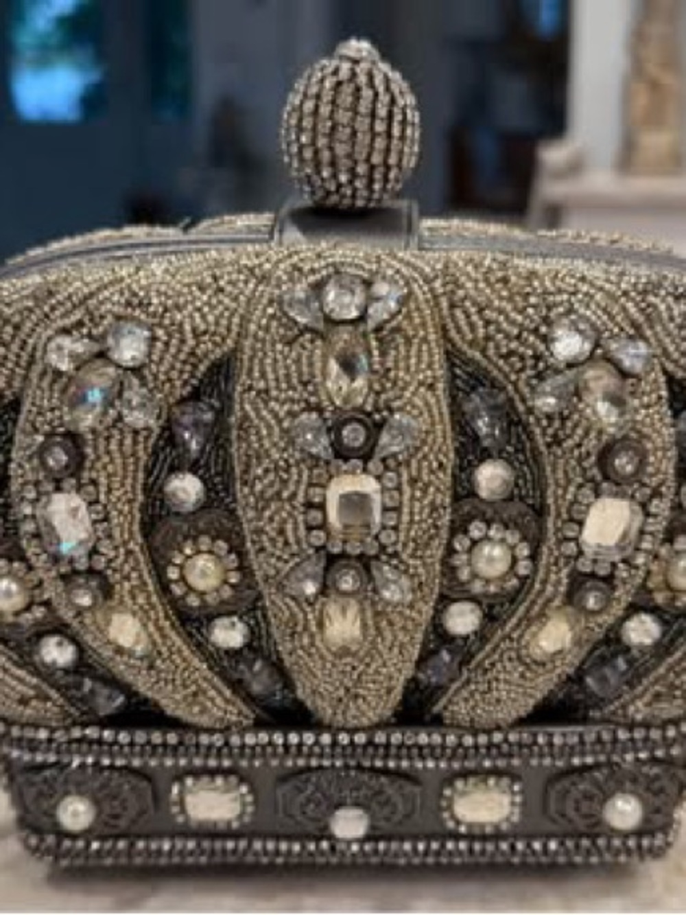 Mary Frances Beaded Crown Evening Clutch in Silver